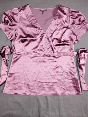 Daisy Fuentes Satin Wrap Blouse in Mauve